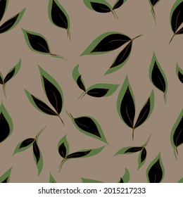 vector seamless pattern leaves with black shadow on colour background. For fabrics, textiles, clothing, wallpaper, paper, backgrounds, flyers and invitations