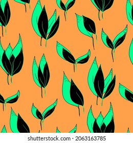 vector seamless pattern leaves with black shadow on colour background. For fabrics, textiles, clothing, wallpaper, paper, backgrounds, flyers and invitations