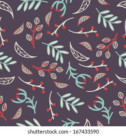 Vector seamless pattern with leaves, branches, laurels