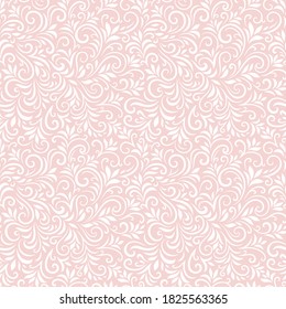 Vector seamless pattern with leaves and curls. Monochrome abstract floral background. Stylish monochrome texture.