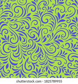 Vector seamless pattern with leaves and curls. Monochrome abstract floral background. Stylish monochrome texture.