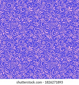 Vector seamless pattern with leaves and curls. Monochrome abstract floral background. Stylish monochrome texture.