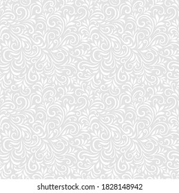 Vector seamless pattern with leaves and curls. Monochrome abstract floral background. Stylish monochrome texture.