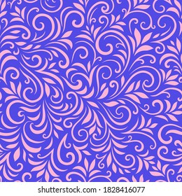 Vector seamless pattern with leaves and curls. Monochrome abstract floral background. Stylish monochrome texture.