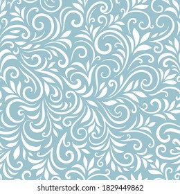 Vector seamless pattern with leaves and curls. Monochrome abstract floral background. Stylish monochrome texture.