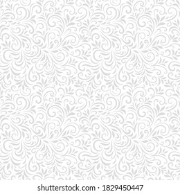 Vector seamless pattern with leaves and curls. Monochrome abstract floral background. Stylish monochrome texture.