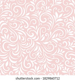 Vector seamless pattern with leaves and curls. Monochrome abstract floral background. Stylish monochrome texture.