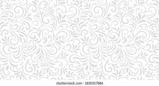 Vector seamless pattern with leaves and curls. Monochrome abstract floral background. Stylish monochrome texture.