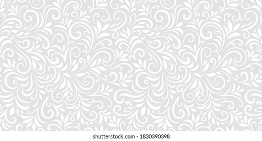 Vector seamless pattern with leaves and curls. Monochrome abstract floral background. Stylish monochrome texture.
