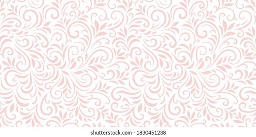 Vector seamless pattern with leaves and curls. Monochrome abstract floral background. Stylish monochrome texture.