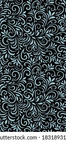Vector seamless pattern with leaves and curls. Monochrome abstract floral background. Stylish monochrome texture.