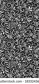 Vector seamless pattern with leaves and curls. Monochrome abstract floral background. Stylish monochrome texture.