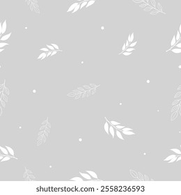 Vector seamless pattern with leaves and curls. Monochrome abstract floral background. Seamless Floral Pattern. Beautiful vector seamless floral pattern with watercolor gentle summer flowers.