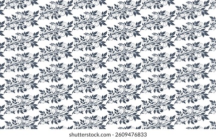 Vector seamless pattern with leaves and curls. Monochrome abstract floral background. Stylish monochrome texture.