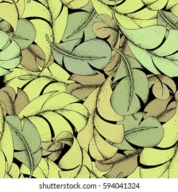 Vector seamless pattern of leaves in dot texture.