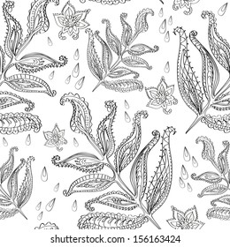 vector seamless pattern of leaves and flowers