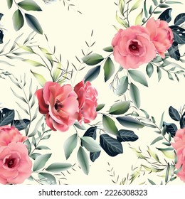 Vector seamless pattern with  leaves and flowers. Exotic botanical background design for cosmetics, spa, textile. Best as wrapping paper, wallpaper.