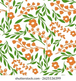 vector seamless pattern of leaves and flowers, vintage botanical pattern for decoration, fabric, wallpaper and decor, hand-drawn ornament for holiday decoration, interior and clothes