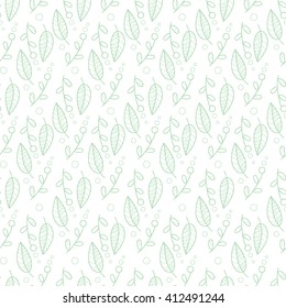 Vector seamless pattern of leaves, flowers and drops.