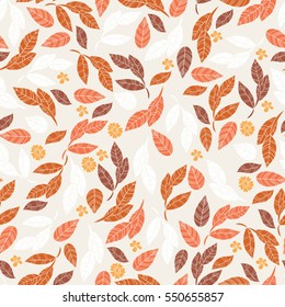 Vector seamless pattern of leaves and flowers. Background for textile or book covers, manufacturing, wallpapers, print, gift wrap and scrapbooking