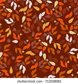 Vector seamless pattern of leaves and flowers. Background for textile or book covers, wallpapers, design, graphic art, printing, hobby, invitation.