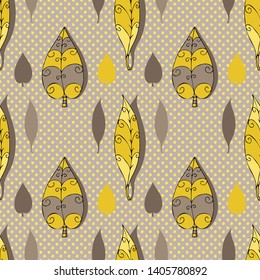 Vector seamless pattern with leaves. Hand drawn illustration of leaves. 
