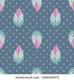 Vector seamless pattern with leaves. Hand drawn illustration of leaves. 9