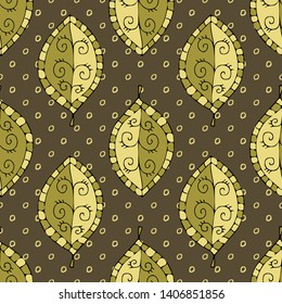 Vector seamless pattern with leaves. Hand drawn illustration of leaves. 3