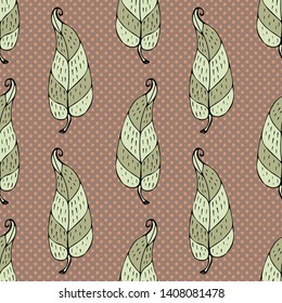 Vector seamless pattern with leaves. Hand drawn illustration of leaves. 5