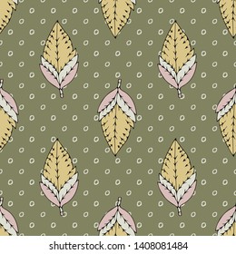 Vector seamless pattern with leaves. Hand drawn illustration of leaves. 15