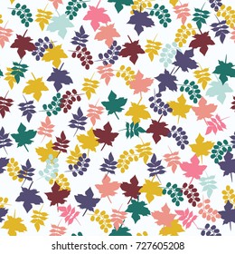 Vector seamless pattern from leaves of maple, rowan, ash. Floral simple background for fabric, cloth design, book covers, manufacturing, wallpapers, print, gift wrap and scrapbooking.