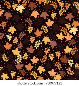 Vector seamless pattern from leaves of maple, rowan, ash. Floral simple background for fabric, cloth design, book covers, manufacturing, wallpapers, print, gift wrap and scrapbooking.