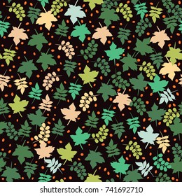 Vector seamless pattern from leaves of maple, rowan, ash. Floral simple background for fabric, cloth design, book covers, manufacturing, wallpapers, print, gift wrap and scrapbooking.