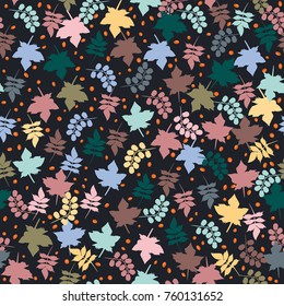 Vector seamless pattern from leaves of maple, rowan, ash. Floral simple background for fabric, cloth design, book covers, manufacturing, wallpapers, print, gift wrap and scrapbooking.
