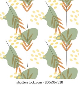 Vector seamless pattern with leaves in minimalist style for fabrics, paper, textile, gift wrap isolated on white background 