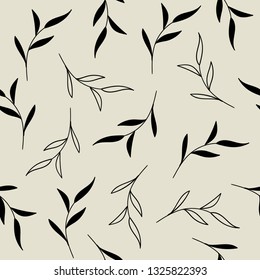 Vector seamless pattern with leaves. Monochrome floral background for fabric, wallpaper, wrapping paper design