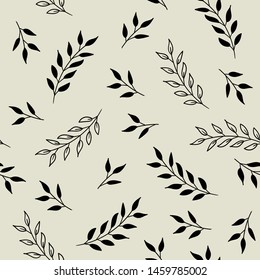 Vector seamless pattern with leaves. Monochrome floral background for fabric, wallpaper, wrapping paper design