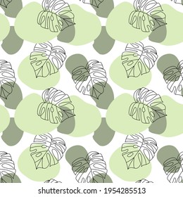 Vector seamless pattern with leaves of monstera on white background for fabrics, paper, textile, gift wrap