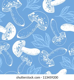 vector seamless pattern  with leaves and mushrooms