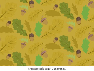 Vector seamless pattern leaves of oak and acorns