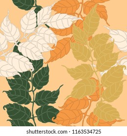 Vector seamless pattern leaves on a orange background.