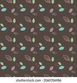 Vector seamless pattern with 
leaves on brown background. Design for cosmetics, spa, health care products and perfume. Best for textile, wrapping paper, post cards and farmers market.