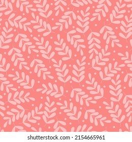 Vector seamless pattern with leaves on pink background