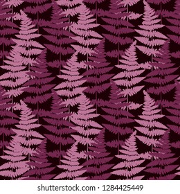 Vector seamless pattern with leaves and plants silhouettes, floral background