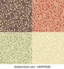 Vector seamless pattern with leaves, set of variations in color