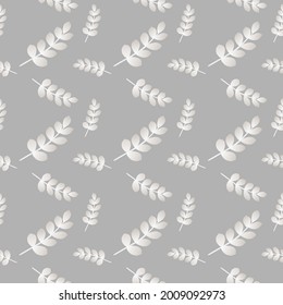 Vector seamless pattern with leaves silhouette. Background with decorative twigs of tree. Seamless abstract pattern of liana twisted tendril. Oriental style. Scroll background for textile or book cove