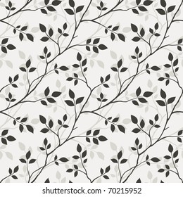 Vector seamless pattern with leaves silhouette. Background with decorative twigs of tree. 