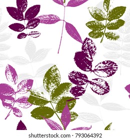 Vector seamless pattern with leaves silhouettes, floral background