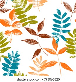 Vector seamless pattern with leaves silhouettes, floral background