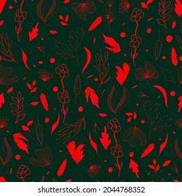Vector seamless pattern of leaves and twigs.  botanical illustration 